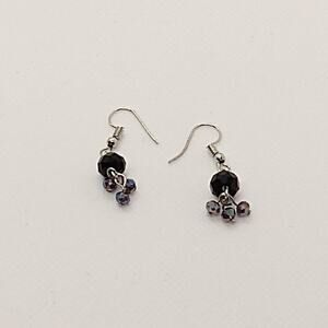 Dangle Cluster Earrings Silver/Jet/Smoky AB Beads Fishhook Ear Wires Handmade